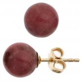 Ohrstecker "Kugel" 333 Gelbgold mit 2 Rhodoniten rot | Edelsteine