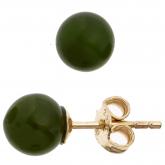 Ohrstecker "Kugel" 333 Gelbgold mit 2 Jade Steinen grün | Edelsteine