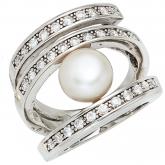 Damen Ring 925 Silber mit Süßwasser-Zuchtperle und 31 Zirkonia weiß | Silberschmuck