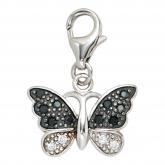Einhänger/Charm "Schmetterling" 925 Sterling Silber mit Zirkonia schwarz/weiß | Silberschmuck