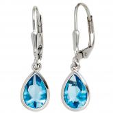 Boutons "Tropfen" 925 Sterling Silber mit 2 Zirkonia hellblau | Silberschmuck