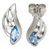 Ohrstecker 925 Sterling Silber/teilmattiert mit Zirkonia blau und weiß | Edelsteine