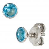 Ohrstecker rund 925 Sterling Silber mit 2 Zirkonia hellblau ca. 4,5 mm | Silberschmuck