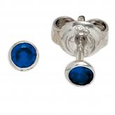 Ohrstecker rund 925 Sterling Silber mit 2 Zirkonia blau ca. 3,5 mm