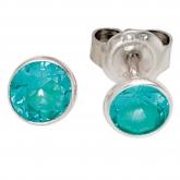 Ohrstecker rund 925 Sterling Silber mit 2 Zirkonia türkisfarben ca. 5,4 mm | Silberschmuck