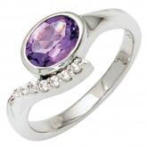 Damen Ring 925 Sterling Silber mit Zirkonia lila und weiß | Silberschmuck