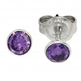 Ohrstecker rund 925 Sterling Silber 2 Zirkonia lila ca. 4,5 mm