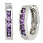 Creolen rund 925 Sterling Silber mit 10 Zirkonia violett | 