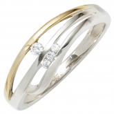 Damen Ring 925 Sterling Silber/teilvergoldet mit Zirkonia weiß Fächerform | Edelsteine