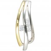Anhänger 925 Sterling Silbe/teilvergoldet mit Zirkonia weiß Fächerform | Edelsteine