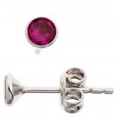 Ohrstecker rund 925 Sterling Silber mit 2 Zirkonia rot ca. 4,5 mm