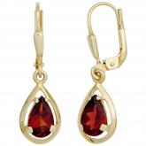 Boutons/Ohrhänger 333 Gelbgold mit Granat Tropfen rot | Edelsteine