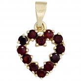 Anhänger "Herz" 375 Gelbgold 12 Granate rot | Edelsteine