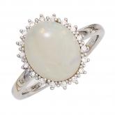Damen Ring 585 Weißgold mit Edelopal und 18 Diamanten Brillanten 0,10ct. | Edelsteine