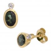 Ohrstecker 585 Gelbgold mit grünen Turmalinen und 2 Diamanten | Gelbgoldschmuck