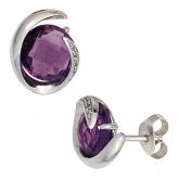 Ohrstecker 585 Weißgold mit Amethysten und 10 Brillanten | Edelsteine