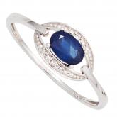 Damen Ring 585 Weißgold mit Blue Saphir und Brillanten 0,01 ct. | Edelsteine