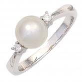 Damen Ring 14k (585) Weißgold mit Süßwasser-Zuchtperle und 2 Brillanten | Weißgoldschmuck