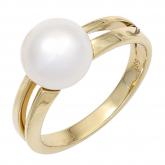 Damen Ring 14k (585) Gelbgold mit Süßwasser-Zuchtperle weiß | Perlen