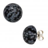Ohrstecker rund 925 Sterling Silber mit 2 Schneeflocken-Obsidianen 10 mm | Edelsteine