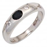 Damen Ring 925 Sterling Silber mit Blue Saphir und Zirkonia weiß | Edelsteine