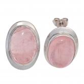 Ohrstecker oval 925 Sterling Silber mit 2 Rosenquarzen rosa | Edelsteine