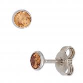 Ohrstecker rund 925 Sterling Silber mit 2 Zirkonia champagnerfarben ca. 4,4 mm | Silberschmuck