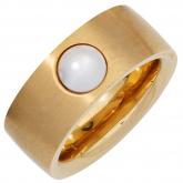 Damen Ring Edelstahl/PVD goldfarben mit Süßwasser-Zuchtperle weiß | Edelstahlschmuck