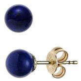 Ohrstecker "Kugel" 585 Gelbgold mit 2 Lapis Lazuli königsblaublau 6 mm | Edelsteine