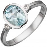Damen Ring 585 Weißgold mit Aquamarin und Diamanten 0,02ct. | Edelsteine