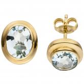 Ohrstecker 585 Gelbgold mit Aquamarinen oval | Edelsteine