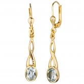 Boutons/Ohrhänger 585 Gelbgold mit Aquamarinen oval facettiert | Edelsteine