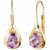 Boutons 333 Gelbgold mit Amethysten Tropfenform | Edelsteine