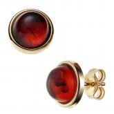 Ohrstecker rund 375 Gelbgold mit 2 Bernsteinen orange | Edelsteine