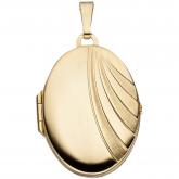 Medaillon oval für 2 Fotos 333 Gelbgold/teilmattiert | Gelbgoldschmuck