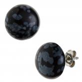 Ohrstecker rund 925 Sterling Silber mit 2 Schneeflocken-Obsidianen 12 mm | Edelsteine