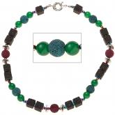 Collier Lava mit Achat und Hämatin bunt | Edelsteine