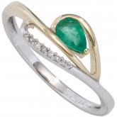 Damen Ring 14k (585) Weiß-/Gelbgold mit Smaragd-Tropfen und 7 Brillanten