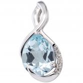 Anhänger 14k (585) Weißgold mit Blautopas und 5 Brillanten | Weißgoldschmuck