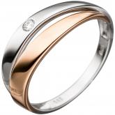 Damen Ring 585 Weiß-/Rotgold mit Brillant Doppelschiene | Rosé- und Rotgoldschmuck