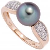 Damen Ring 585 Rotgold mit Tahiti-Zuchtperle dunkel und Brillanten 0,14 ct. | Rosé- und Rotgoldschmuck