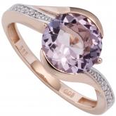 Damen Ring 14k (585) Rotgold mit 16 Brillanten und Amethyst pink | Edelsteine