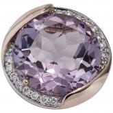 Anhänger rund 14k (585) Rotgold mit Amethyst pink und 16 Brillanten weiß | Edelsteine