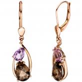 Boutons 14k (585) Rotgold mit 2 Rauchquarzen und 2 Amethyste | Edelsteine