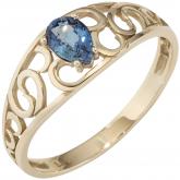 Damen Ring 14k (585) Gelbgold mit Blue Saphir Tropfenform | Edelsteine