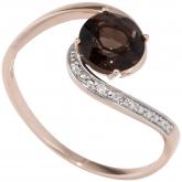 Damen Ring 14k (585) Rotgold bicolor mit Rauchquarz braun und 3 Brillanten | Edelsteine