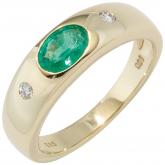 Damen Ring 585 Gelbgold mit Smaragd und 2 Brillanten | Gelbgoldschmuck