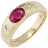 Damen Ring 14k (585) Gelbgold mit Rubin und 2 Brillanten | Edelsteine
