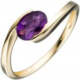 Damen Ring 333 Gelbgold mit Amethyst violett oval | Edelsteine
