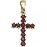 Anhänger "Kreuz" 333 Gelbgold 11 Granate rot | Edelsteine